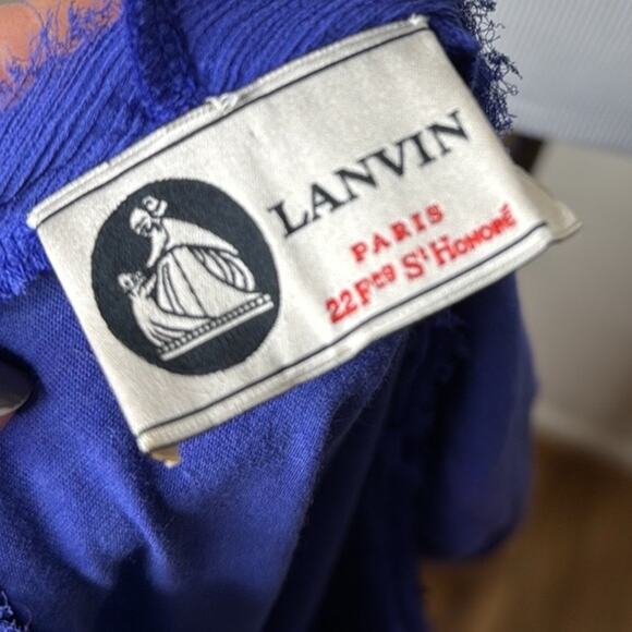 LANVIN Blue Knit Embellished Chiffon Trimmed Tee - Picture 7 of 8